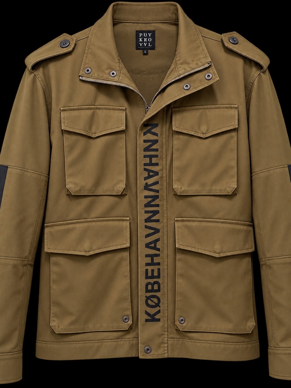 Punk RoyalMen's Olive Military Field Jacket with Center Logo